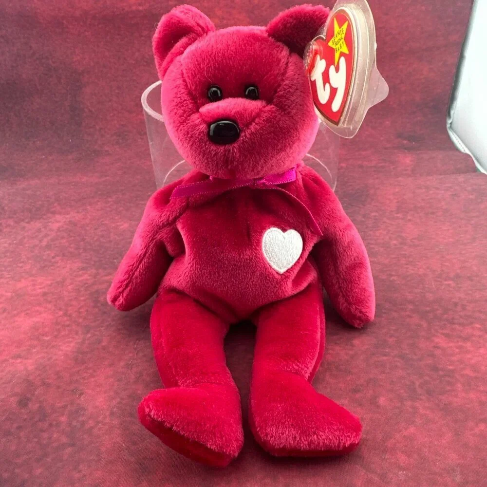 TY VALENTINA RED BEAR BEANIE BABY WITH TAG ERRORS 1998/1999 HOLOGRAM 8,5in